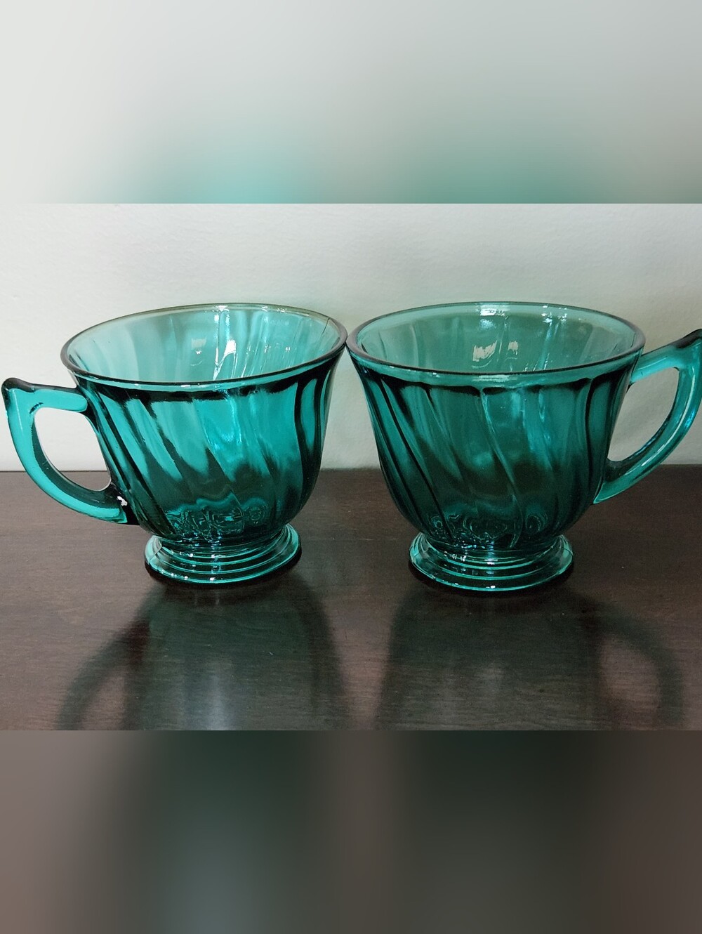 1930s Jeannette Teal/Ultramarine Swirl Tea Cups